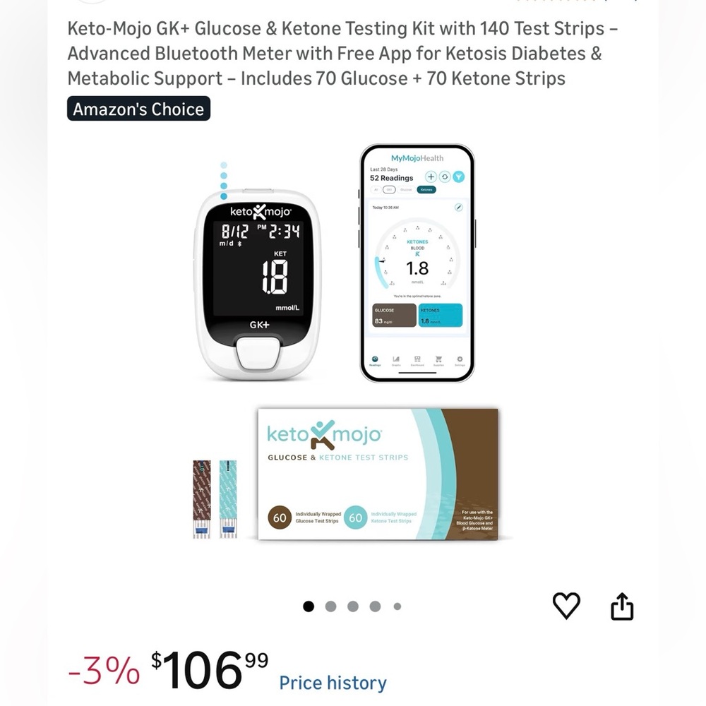 GK+ Glucose & Ketone Meter Kit in White, No Strips